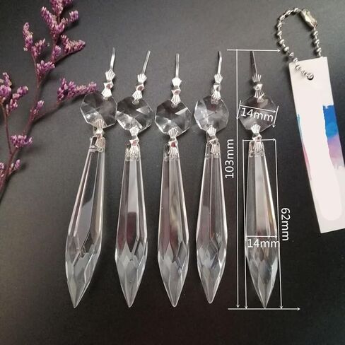 Hanging Crystals Prisms 5Pcs Crystal 63mm Multifaceted Icicle U-Drop Chandelier Prism Pendant Bead Hanging Lamp Lighting Part Hangings Crystals for Decoration in Kuwait