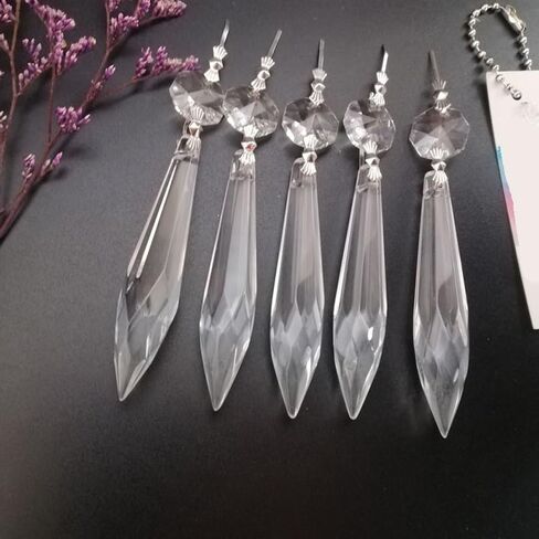 Hanging Crystals Prisms 5Pcs Crystal 63mm Multifaceted Icicle U-Drop Chandelier Prism Pendant Bead Hanging Lamp Lighting Part Hangings Crystals for Decoration in Kuwait