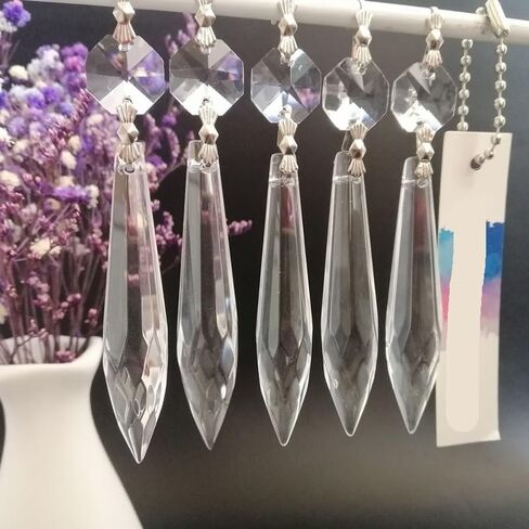 Hanging Crystals Prisms 5Pcs Crystal 63mm Multifaceted Icicle U-Drop Chandelier Prism Pendant Bead Hanging Lamp Lighting Part Hangings Crystals for Decoration in Kuwait