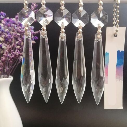 Hanging Crystals Prisms 5Pcs Crystal 63mm Multifaceted Icicle U-Drop Chandelier Prism Pendant Bead Hanging Lamp Lighting Part Hangings Crystals for Decoration in Kuwait