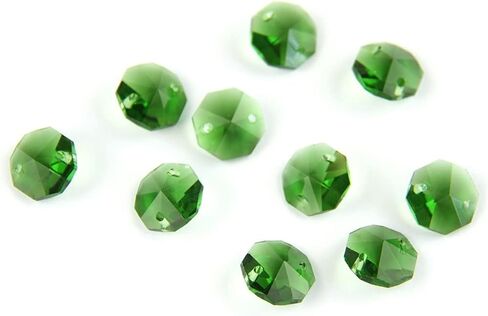 Hanging Crystals Prisms 14mm 100pcs/1000pcs Green Crystal Octagon Beads with 1 Hole/2 Holes Prism Pendant Home Decoration Hangings Crystals for Decoration(2 Holes,500pcs) in Kuwait