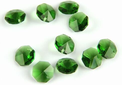 Hanging Crystals Prisms 14mm 100pcs/1000pcs Green Crystal Octagon Beads with 1 Hole/2 Holes Prism Pendant Home Decoration Hangings Crystals for Decoration(2 Holes,500pcs) in Kuwait
