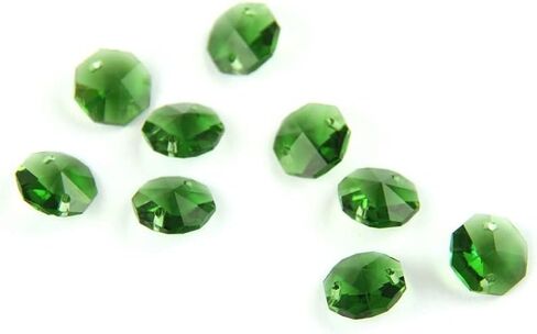 Hanging Crystals Prisms 14mm 100pcs/1000pcs Green Crystal Octagon Beads with 1 Hole/2 Holes Prism Pendant Home Decoration Hangings Crystals for Decoration(2 Holes,500pcs) in Kuwait