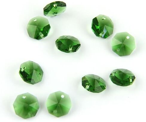 Hanging Crystals Prisms 14mm 100pcs/1000pcs Green Crystal Octagon Beads with 1 Hole/2 Holes Prism Pendant Home Decoration Hangings Crystals for Decoration(2 Holes,500pcs) in Kuwait