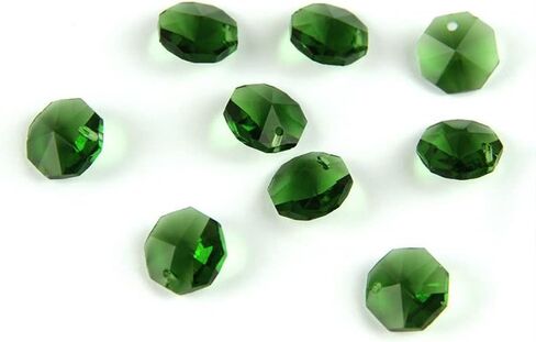 Hanging Crystals Prisms 14mm 100pcs/1000pcs Green Crystal Octagon Beads with 1 Hole/2 Holes Prism Pendant Home Decoration Hangings Crystals for Decoration(2 Holes,500pcs) in Kuwait