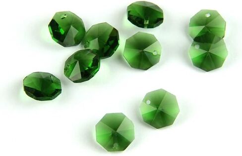 Hanging Crystals Prisms 14mm 100pcs/1000pcs Green Crystal Octagon Beads with 1 Hole/2 Holes Prism Pendant Home Decoration Hangings Crystals for Decoration(2 Holes,500pcs) in Kuwait