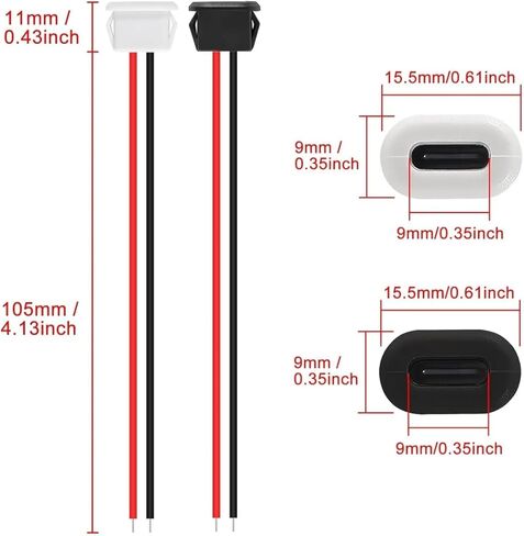 5/10 pcs Waterproof 2P Solder Wire USB C Pigtail Extension Cable Female Chassis Plug to 2 pin(10pcs Black) in Kuwait