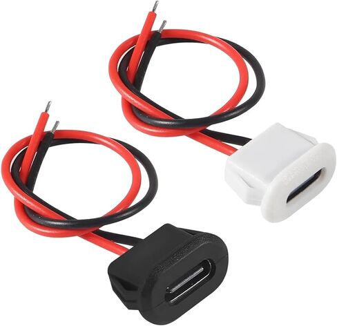 5/10 pcs Waterproof 2P Solder Wire USB C Pigtail Extension Cable Female Chassis Plug to 2 pin(10pcs Black) in Kuwait