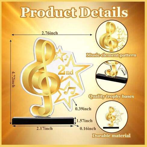 Thenshop 6 Pcs Music Trophy Award Set 1st 2nd 3rd Place Gold Treble Clef Trophies and Award Medals for Music Competition School Singing Contest Karaoke Night Graduation Presents in Kuwait