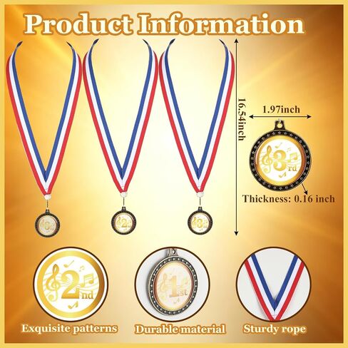 Thenshop 6 Pcs Music Trophy Award Set 1st 2nd 3rd Place Gold Treble Clef Trophies and Award Medals for Music Competition School Singing Contest Karaoke Night Graduation Presents in Kuwait