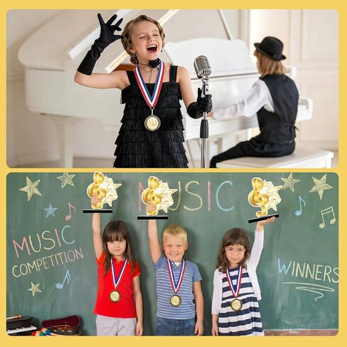 Thenshop 6 Pcs Music Trophy Award Set 1st 2nd 3rd Place Gold Treble Clef Trophies and Award Medals for Music Competition School Singing Contest Karaoke Night Graduation Presents in Kuwait