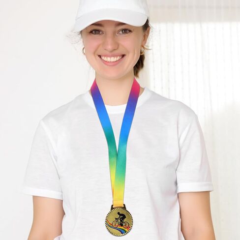 POPETPOP Cycling Medals for Awards: Gold Biking Medals with Neck Ribbons for Bike Racing, Sports, Party, Tournaments, Prizes, Competitions, 2. 75 Inches in Kuwait