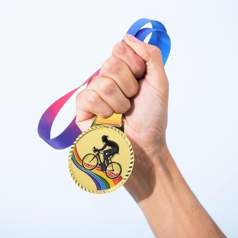 POPETPOP Cycling Medals for Awards: Gold Biking Medals with Neck Ribbons for Bike Racing, Sports, Party, Tournaments, Prizes, Competitions, 2. 75 Inches in Kuwait