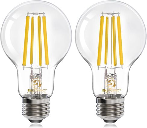 لمبة إضاءة إديسون LED A19 قابلة للتعتيم نشطة، 12 وات تعادل 100 وات، سطوع عالٍ 1600 لومين، 3000 كلفن أبيض دافئ، لمبة خيوط LED عتيقة واضحة للمنزل والحمام، قاعدة قياسية E26، عبوتان in Kuwait