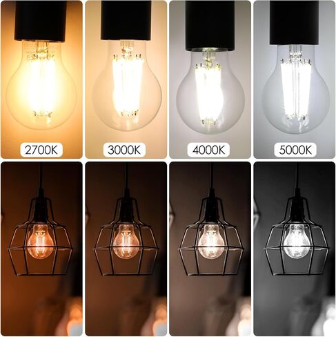 لمبة إضاءة إديسون LED A19 قابلة للتعتيم نشطة، 12 وات تعادل 100 وات، سطوع عالٍ 1600 لومين، 3000 كلفن أبيض دافئ، لمبة خيوط LED عتيقة واضحة للمنزل والحمام، قاعدة قياسية E26، عبوتان in Kuwait