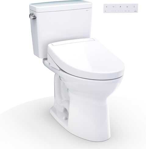 TOTO® Drake® WASHLET®+ Two-Piece Elongated 1.6 GPF Universal Height TORNADO FLUSH® Toilet with S5 Bidet Seat, Cotton White - MW7763446CSFG#01 in Kuwait