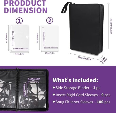 Fire-resistant Trading Card Binder 9 Pocket, 540 Capacity, 30 Double Side-Loading Pages, Black Card Album for MTG, TCG, and Other Game Cards, Comes with 9 Rigid Card Holders and 100 Snug Fit Sl in Kuwait