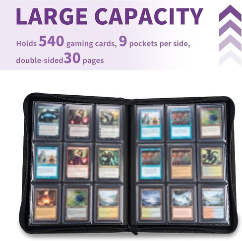 Fire-resistant Trading Card Binder 9 Pocket, 540 Capacity, 30 Double Side-Loading Pages, Black Card Album for MTG, TCG, and Other Game Cards, Comes with 9 Rigid Card Holders and 100 Snug Fit Sl in Kuwait