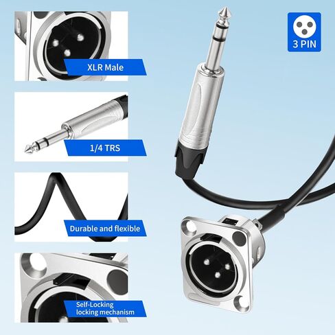 1/4 إلى XLR لوحة جبل TRS إلى XLR لوحة جبل [الإصدار الجديد 2026] 3 دبوس TRS ذكر تمر من خلال كابل لصندوق المسرح صندوق الأرضية لوحة جبل D نمط كيستون لوحة الحائط مع مسامير التثبيت والصواميل (2) in Kuwait