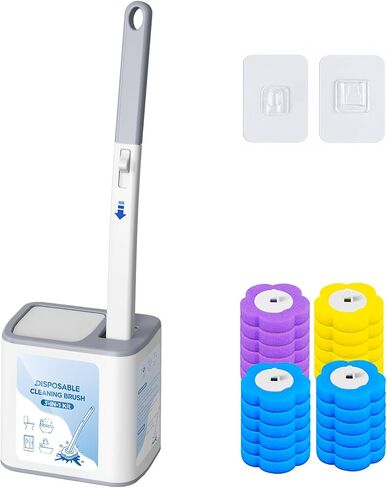 Toilet Brush and Holder - No Touch Wall Mount Disposable Bowl Cleaners Set,Snap-On Quick Cleanup Hygienic Wand,for Small Condos,Compact Bachelor Apartments and Quick Daily Cleanups in Saudi Arabia