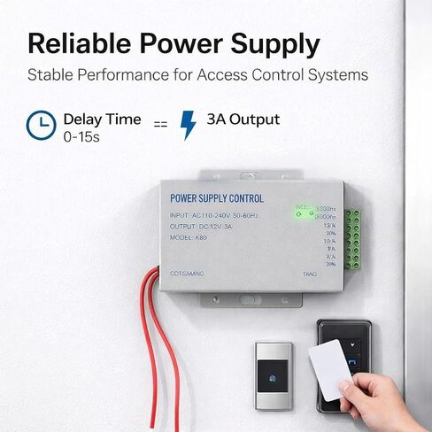 وحدة تحكم في مصدر الطاقة للتحكم في الوصول DC 12V 3A 30W مع مؤقت قفل تأخير، خرج NC/NO - تصميم ثابت مضاد للتداخل لأقفال الأبواب، تركيب سهل على الحائط in Kuwait