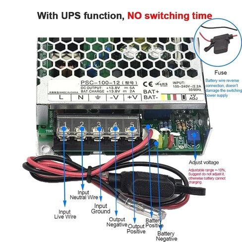 100 واط UPS تحويل التيار الكهربائي غير المنقطع، مصدر طاقة رفيع للغاية بدون وقت تبديل 13.8 فولت/27.6 فولت PSC-100-12 PSC-100-24(24V_100 واط) in Kuwait