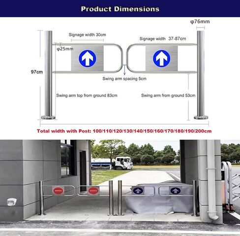 Automatic Stainless Steel Swing Gate 190x97cm One-Way Entrance Door for Library Park Store - Secure Easy Access Ideal for Commercial Use in Kuwait