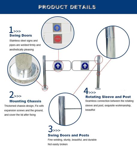 Automatic Stainless Steel Swing Gate 190x97cm One-Way Entrance Door for Library Park Store - Secure Easy Access Ideal for Commercial Use in Kuwait