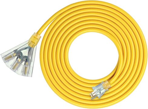 DEWENWILS 24 Inches 12/3 Gauge Indoor Tri-Tap Extension Cord Splitter, SJTW 15 Amp Yellow Outer Jacket Contractor Grade Heavy Duty Power Cable with LED Lighted Plug, ETL Listed, Pack of 3 in Saudi Arabia