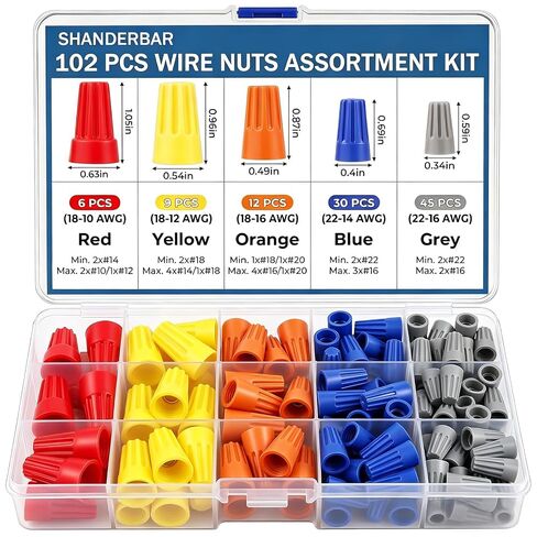 102 Pcs Wire Nuts Assortment Kit, 5 Sizes Colorful Electrical Wire Caps, Twist-On Wire Connectors with Spring Insert, Small Screw Terminals for Secure Wiring Connections in Saudi Arabia