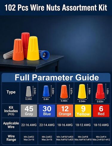 102 Pcs Wire Nuts Assortment Kit, 5 Sizes Colorful Electrical Wire Caps, Twist-On Wire Connectors with Spring Insert, Small Screw Terminals for Secure Wiring Connections in Saudi Arabia