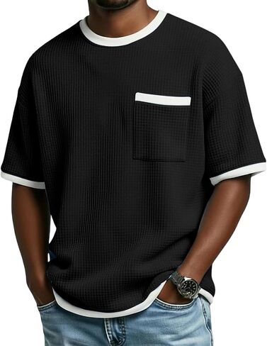 المتضخم الهراء قمصان للرجال قصيرة الأكمام Crewneck جيب تي شيرت عادية محكم متماسكة لينة الصيف ملابس علوية من القطن in Kuwait