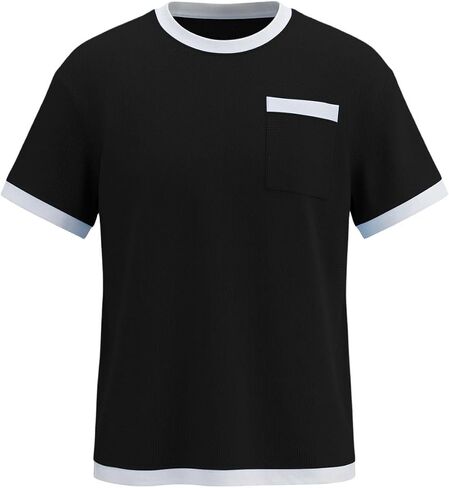 المتضخم الهراء قمصان للرجال قصيرة الأكمام Crewneck جيب تي شيرت عادية محكم متماسكة لينة الصيف ملابس علوية من القطن in Kuwait