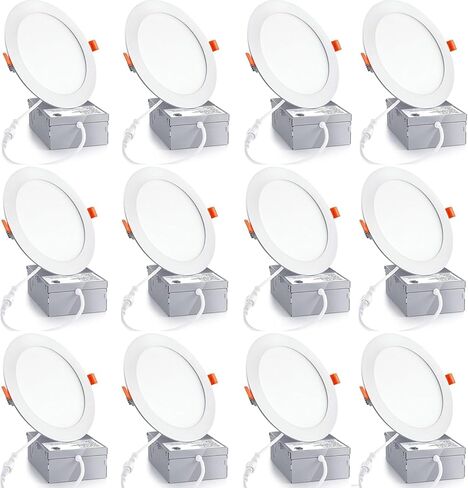 12 Pack 6 Inch Ultra-Thin LED Recessed Ceiling Light with Junction Box,6500K Clear White,12W110W Eqv,Canless Wafer Slim Panel Downlight,1050LM High Brightness (6500K, 6 Inch-12Pack) in Saudi Arabia