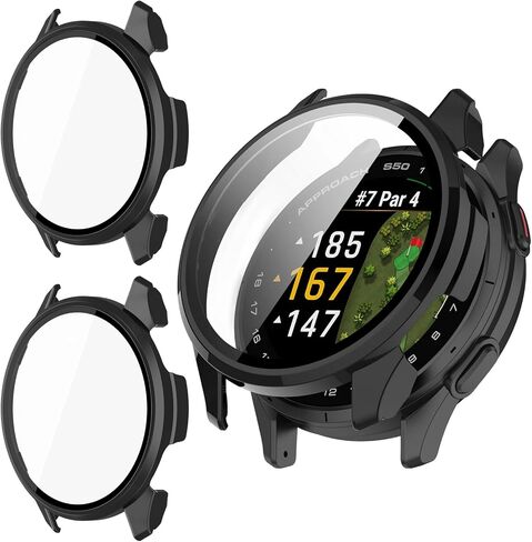 عبوتان متوافقتان مع حافظة واقي الشاشة Garmin Approach S50، ممتص الصدمات من البولي كربونات الصلب بتغطية كاملة وملحقات حماية مدمجة في طبقة زجاجية مقسى in Kuwait
