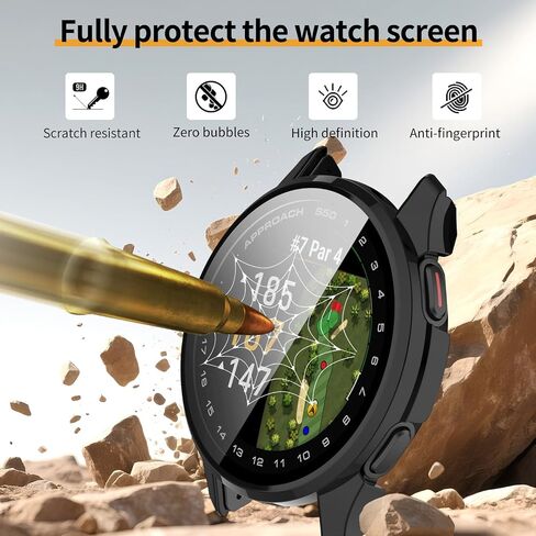 عبوتان متوافقتان مع حافظة واقي الشاشة Garmin Approach S50، ممتص الصدمات من البولي كربونات الصلب بتغطية كاملة وملحقات حماية مدمجة في طبقة زجاجية مقسى in Kuwait