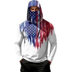 Men's 4th of July Patriotic Sun Protection Hoodie UPF 50+ American Flag Long Sleeve Fishing Shirt in Kuwait