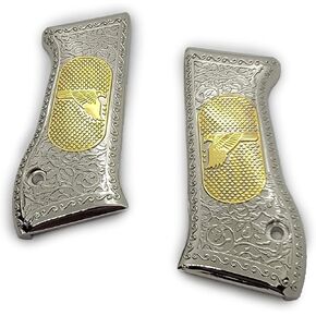 Metal Grip Panels Compatible with Jericho 941 F and FS Style Models, Nickel and Gold Finish with Eagle Inspired Relief Design, Decorative Grip Set in Kuwait
