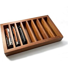 2 Pcs Acacia Wooden Knife Display Case, 8 Slot EDC Tray Knife Storage Organizer for Drawer & Cabinet, Pocket Knife Display Stand, Folding Knife Collection Box & Watch Accessories in Kuwait