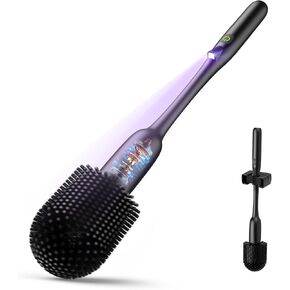 EKZ Electric Toilet Brush with UV Stain Detection, High-Torque Deep Cleaning, Dual-Speed 80/200 RPM, Silicone Brush Head, Wall-Mounted Holder, Type-C Rechargeable, Black in Saudi Arabia