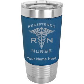 LaserGram 20oz Vacuum Insulated Tumbler Mug, RN Registered Nurse, Personalized Engraving Included (Faux Leather, Blue) in Saudi Arabia