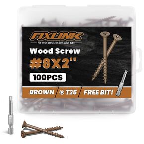 براغي خشبية مقاس 2 بوصة، مسامير سطح FIXLINK #8 × 2، 100 قطعة، مطلية بالإيبوكسي، T25 Star Bit فوق 1500 ساعة طلاء رش الملح مسامير التزيين الخارجية مقاومة ممتازة للصدأ للسياج الخشبي، بني in Kuwait