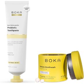 Boka Fluoride Free Probiotic Toothpaste Citrus Mint 4 Fl Oz and Travel Size Mouthwash Tablets Citrus Mint 1pack 90 pcs, Appropriate for Sensitive Teeth, Freshens Breath Bundle in Saudi Arabia