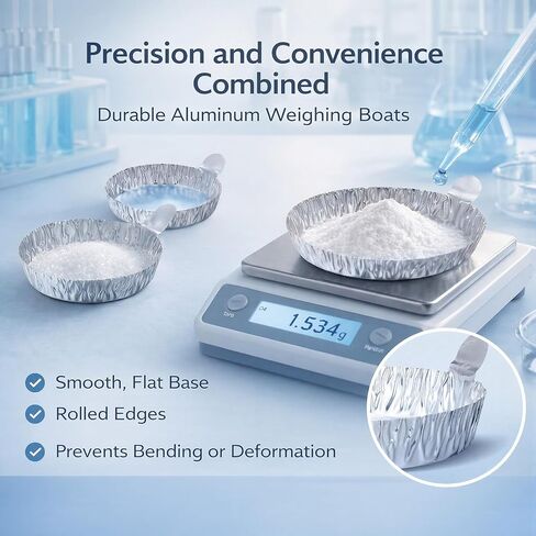 250 Pcs Aluminum Foil Weigh Boats Multi-Size (50L, 100M, 100S), Disposable Sample Pans with Handle for Lab Moisture Analyzers, Analytical Balance, Epoxy Resin, Powder & Liquid Weighing in Kuwait