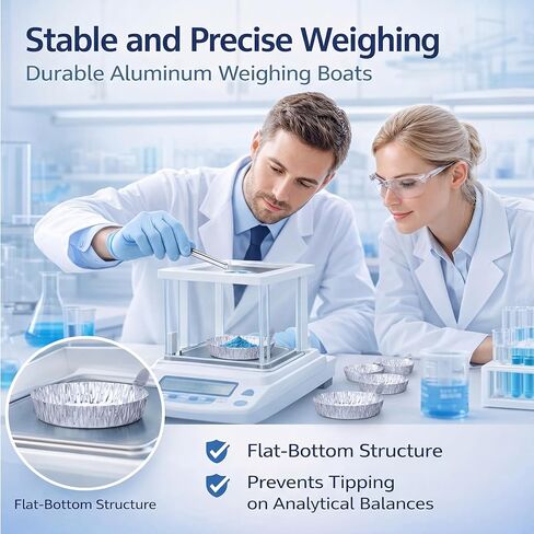 250 Pcs Aluminum Foil Weigh Boats Multi-Size (50L, 100M, 100S), Disposable Sample Pans with Handle for Lab Moisture Analyzers, Analytical Balance, Epoxy Resin, Powder & Liquid Weighing in Kuwait