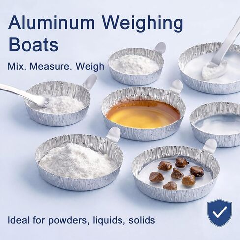 250 Pcs Aluminum Foil Weigh Boats Multi-Size (50L, 100M, 100S), Disposable Sample Pans with Handle for Lab Moisture Analyzers, Analytical Balance, Epoxy Resin, Powder & Liquid Weighing in Kuwait