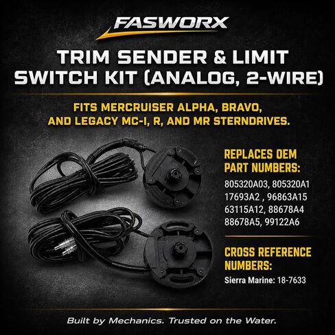 طقم محول مرسل وحدود لمحركات MerCruiser Alpha One Gen 1 Gen 2 & Bravo - يستبدل OEM 805320A03، 805320A1، Sierra 18-7633 - مجموعة رافدة إمالة الطاقة التناظرية ذات سلكين in Kuwait