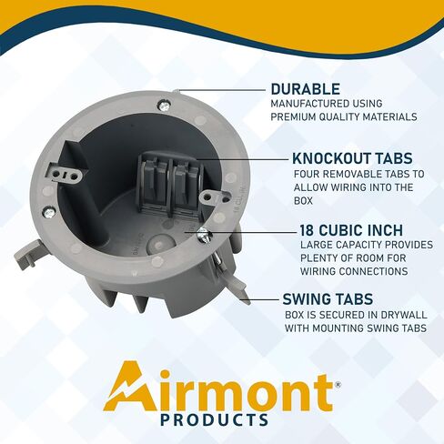 (Pack of 1) 4'' Old Work Round Electrical Box, One-Gang Grey PVC Junction Box, 18 Inch Capacity, Round Ceiling Remodel Box with Built-in Mounting Tabs, Three Mounting Wings, 2-Hour Fire Rated Walls in Saudi Arabia