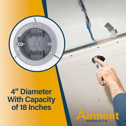 (Pack of 1) 4'' Old Work Round Electrical Box, One-Gang Grey PVC Junction Box, 18 Inch Capacity, Round Ceiling Remodel Box with Built-in Mounting Tabs, Three Mounting Wings, 2-Hour Fire Rated Walls in Saudi Arabia
