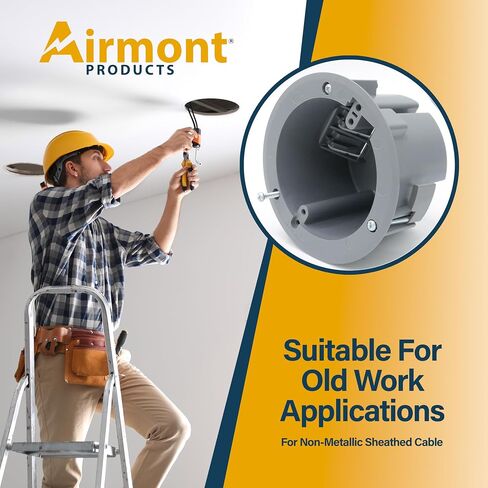 (Pack of 1) 4'' Old Work Round Electrical Box, One-Gang Grey PVC Junction Box, 18 Inch Capacity, Round Ceiling Remodel Box with Built-in Mounting Tabs, Three Mounting Wings, 2-Hour Fire Rated Walls in Saudi Arabia